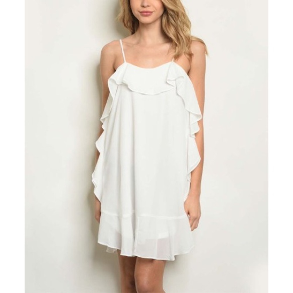 Love Riche Ruffle-Accent Dress in White, Sz. M